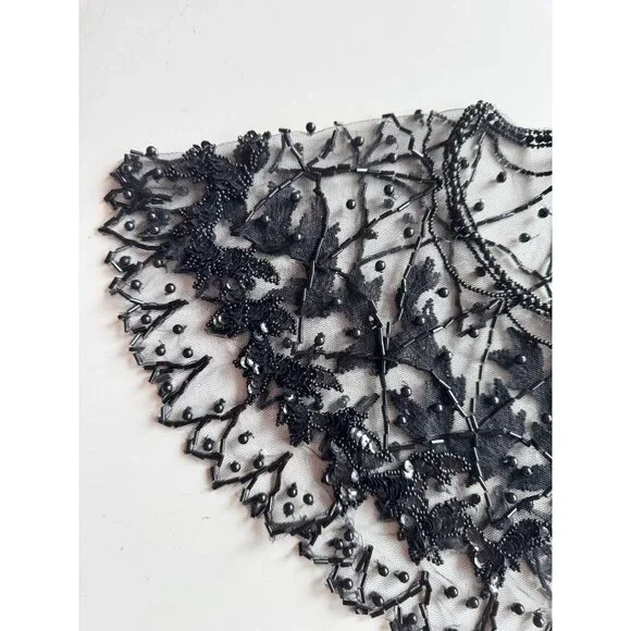 Vintage Black Beaded Sequin Embroidered Tulle Collar - Picture 7 of 14